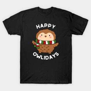 Happy Owlidays Cute Holiday Owl Pun T-Shirt